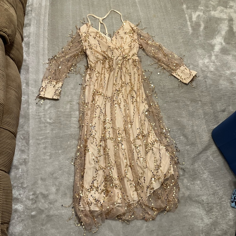 Sequined lantern sleeve long Shein dress